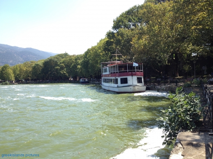 A boat departs from Ioannina port "Molos" to Island of Ioannina